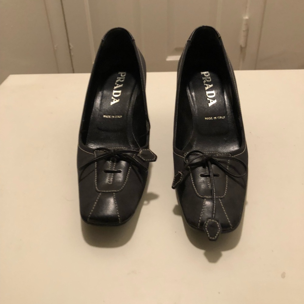Vintage Prada Black Leather Slingback Heels